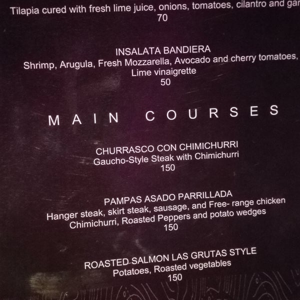 They are currently serving Argentinean cuisine(see menue). The pampas dish was exquisite. The hanger and skirt steak were tender, juicy amd rich in flavour