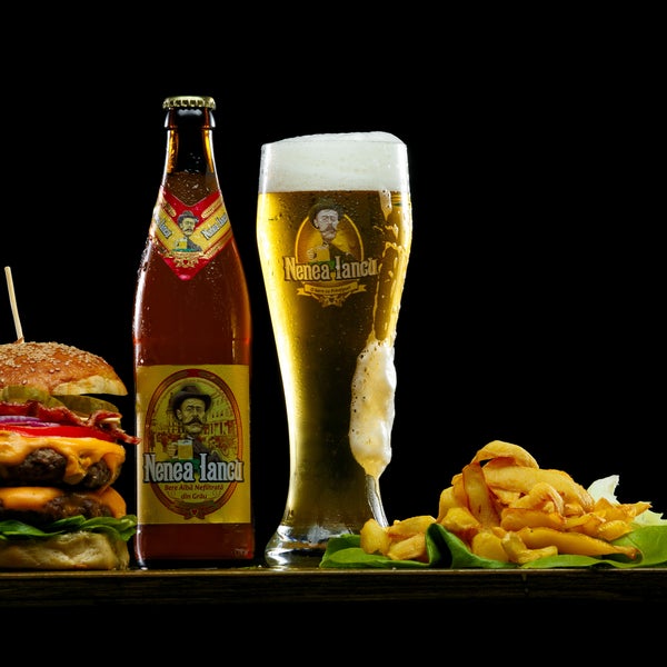 #double #brick #burger - served with a cold beer ! - enjoy