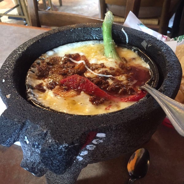 *Flour Tortillas are great; freshly cooked ! *Queso Flameado with Chorizo in the Molcajete (pic) was delish *Fajita DeLight was juicy and light!