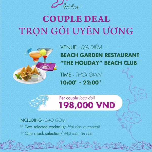 Perfect deal for couple to enjoy at The Holiday - Beach Club, just opposite the hotel.