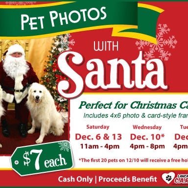 Photos with Santa start this weekend!  Come out Saturday, 11am-4pm.  $7 a photo.  Proceeds benefit Lancaster C.A.R.E.S.
