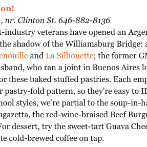 "We’re partial to the French Onion Fugazetta, the red-wine-braised Beef Burgundy, and the Chicken Curry." via NYMag/Grub Street | The 30 Best (New) Cheap Eats in New York [July 12, 2015]