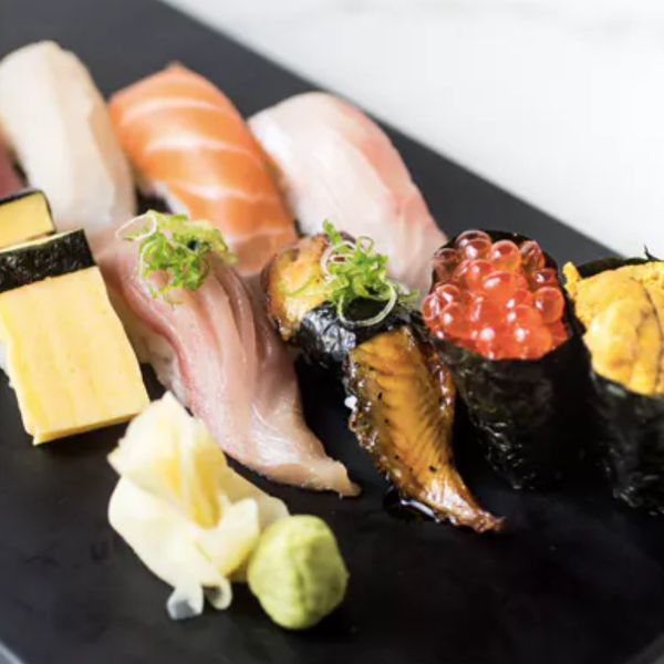 Standard omakase (table): 10 pieces of sushi, miso soup and a hand roll for $65. Counter (6 seats): one appetizer, 12 pieces of nigiri, miso soup and a hand roll for $79.