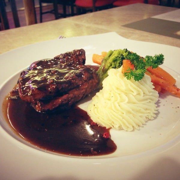 Grilled beef steak with black pepper sauce is very good and you may take mashroom sauce as another choice.