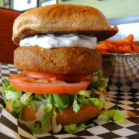 Check out the edamame cashew burger, a vegetarian and gluten-free option at the five-unit chain.