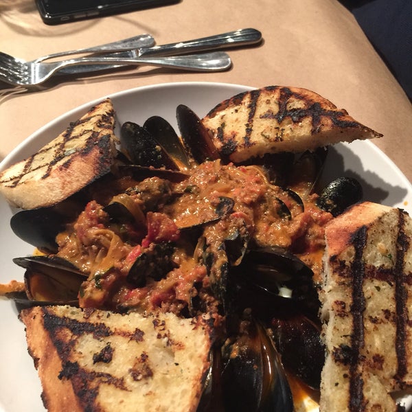 Amazing mussels!  Creamy spicy chorizo sauce!