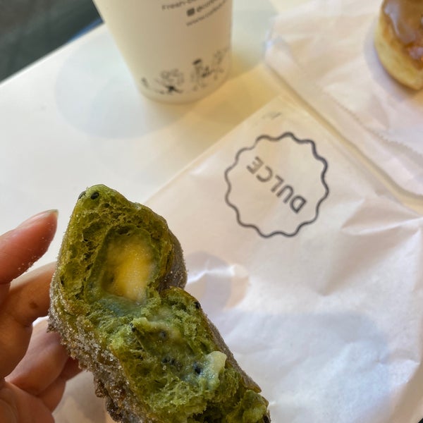 Matcha donut and blueberry match latte. The breakfast food is also incredible!