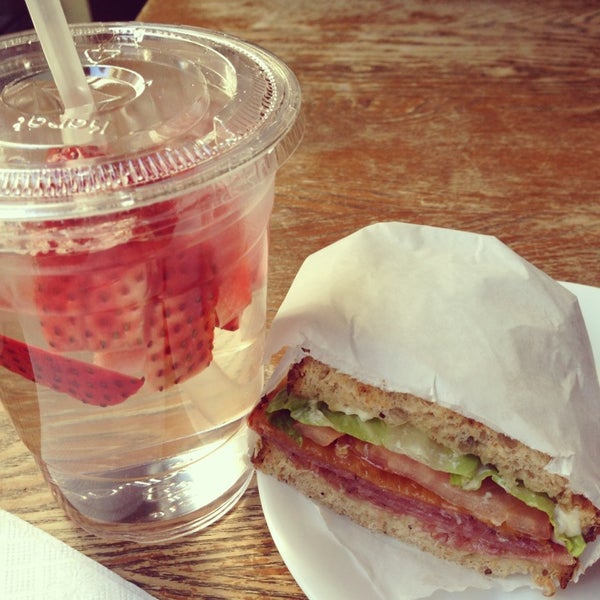 Italian salami on wheat. And strawberries in my water.
