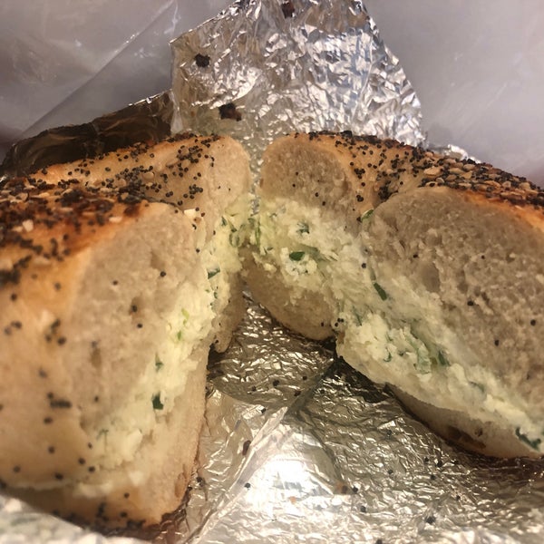 Boiled hand rolled everything bagel with scallion cream cheese 🥯 LOVE