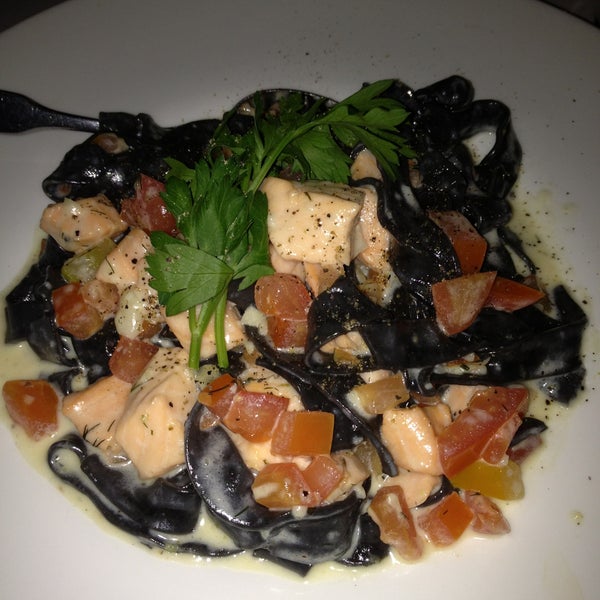 Definitely try the Black fettuccine with Alaskan salmon! It's amazing!!  For dessert I recommend the pecan brownie sundae!