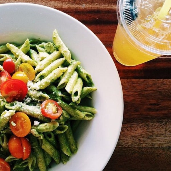 The pesto pasta with chicken or tofu and a pikake ice tea has been a favorite for years!