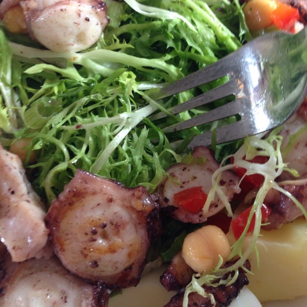 At lunch, the grilled octopus salad was really good. I was surprised by how tender the octopus was.