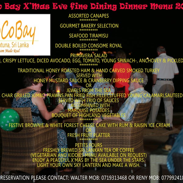 Coco Bay X’Mas Eve fine Dining Dinner Menu 2016