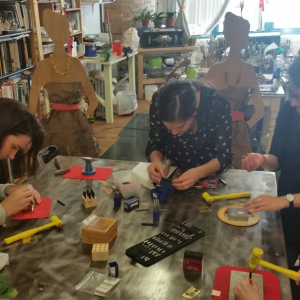 Stamped Pendant Workshop is popular as a bridal party activity