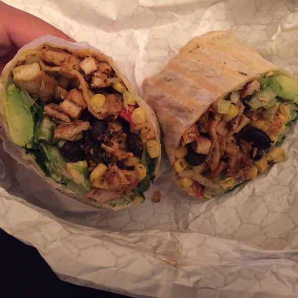 Blackened chicken wrap. Good flavor. Love the chipotle dressing that comes with it. Torts strips add a nice crunch. Love that it's grilled. Little spicy. Clean. Friendly. Salad toppings are endless