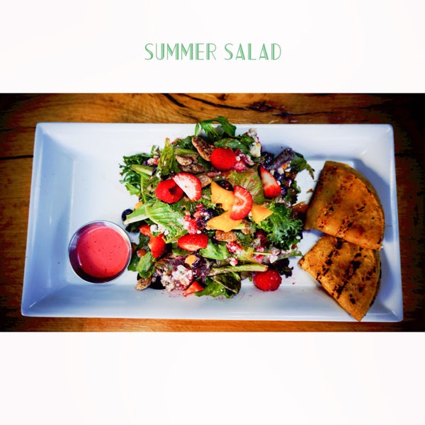 It's nearly lunch time and it's TUESDAY!!! Bring your client or favorite friend from the office. The summer salad is dressed to perfection. Strawberries & mangos, YUM!  RimelsBarandGrill.com