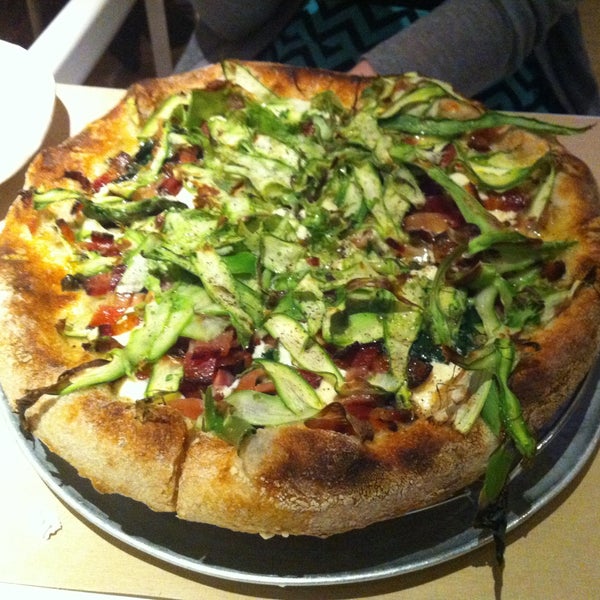 Get the bacon and asparagus pizza. Put it in your face. Repeat.