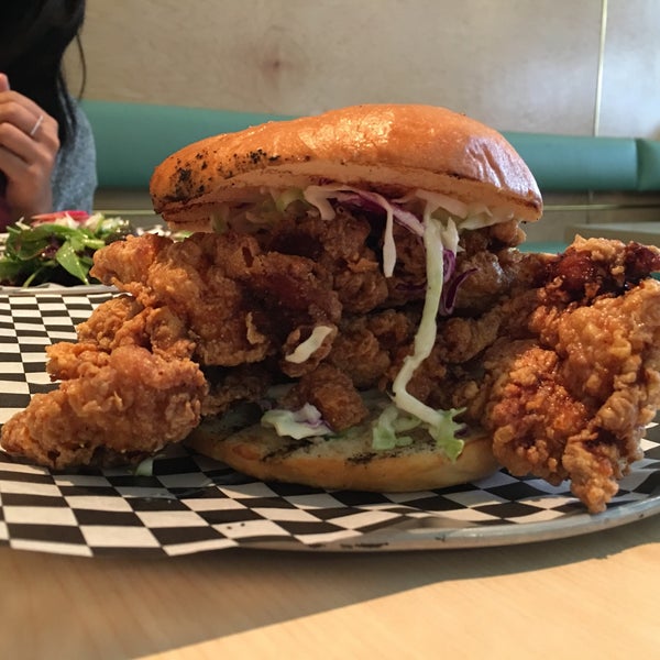 One of the most over-the-top fried chicken sandwiches I've experienced, in the best possible way. If you're not feeling a pile of fried meat, their vegetarian sandwiches are surprisingly delicious.