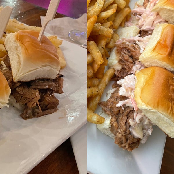 Left is last night, right is May. Pork was ice cold, not shredded, no sauce, no coleslaw, burned buns. 😞 We had to go back to get a refund bc they charged us even tho we sent it back. Sad to see.