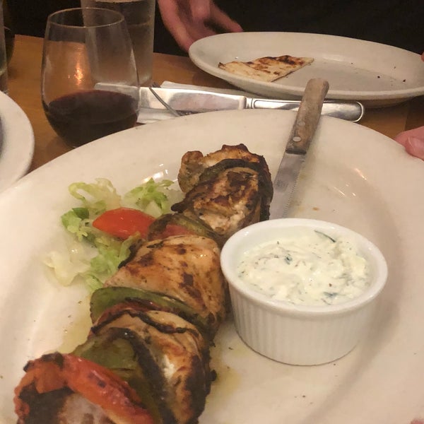 So good. Greek wine, grilled bread, greek salad w feta, chicken skewer, dips spread amazing! Shrimp crab dish good too