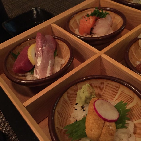 We got the smoked yellowtail collar and yuba uni which were both so yummy. We also got the chirashi box (cute presentation) and chefs omakase-- great value and so good!