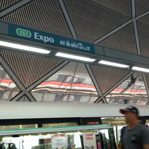 Photo taken at Expo MRT Interchange (CG1/DT35) by Emma S. on 6/30/2018
