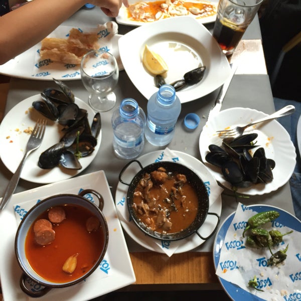Mussels, meatballs with mushrooms, Catalan bread, Pedron peppers, zucchini omelette (omg so good), Patatas Bravas (French fries with  special sauce) Walking distance to Sagrada Familia.