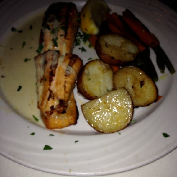 I had Grilled Salmon with Roasted Potatoes, & Green Beans & Carrots!