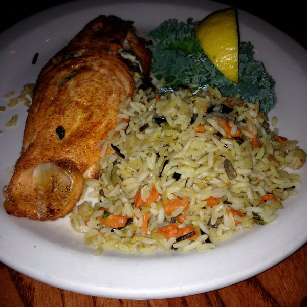 I had Stuffed Salmon with Goat Cheese with Cream of Spinach with Rice & Kale as a main dish!
