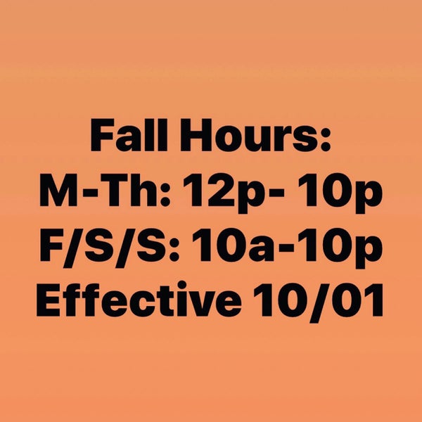 Fall Hours effective October 1st.  Mon- Thur: Noon - 10pm. Fri, Sat & Sun 10am-10pm. #ibakedenver #cannabisclub