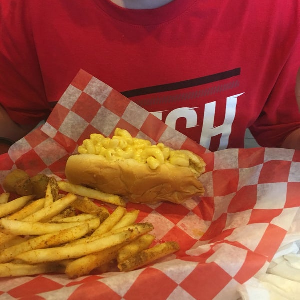 They put Mac and cheese on a hot dog!  Genius!  The BBQ and fried okra are great too.