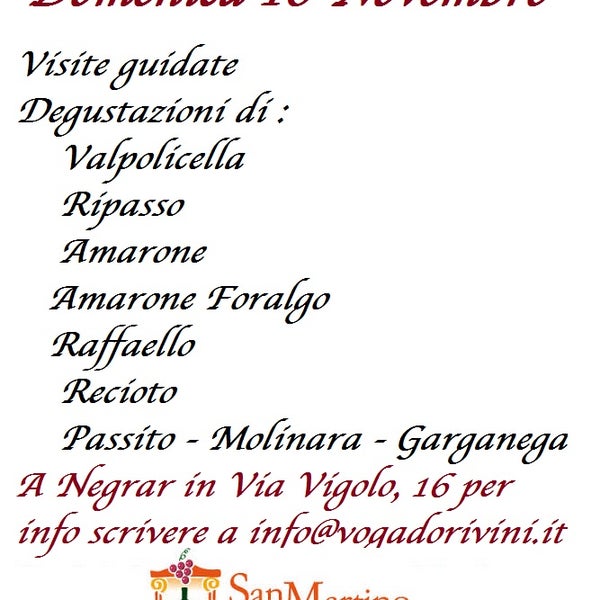 Pochi giorni per San Martino in Cantina, domenica 16 Novembre! per info: info@vogadorivini.it