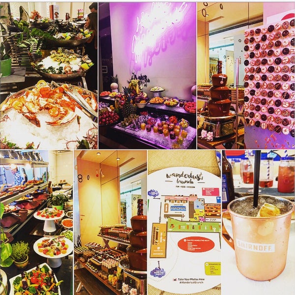 Great brunch, the best dessert section I have seen in Dubai! Amazing cocktails, food stations, you take a tray and put all the food you like on it! They have beer pong as well!