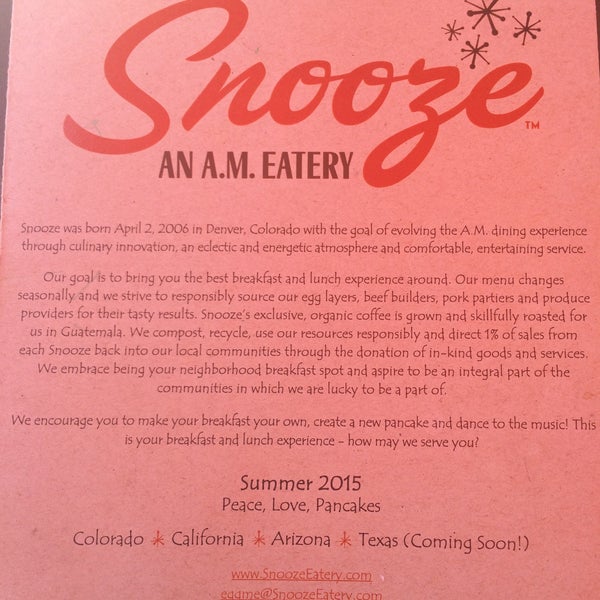 Photo taken at Snooze, an A.M. Eatery by Becky S. on 9/20/2015