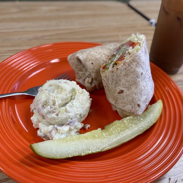 The voodo veggie wrap was delicious. Also didn't have much complaint about the potato salad. Coffee was great.