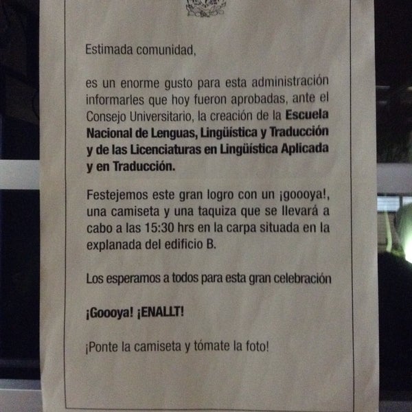 Снимок сделан в Escuela Nacional de Lenguas, Lingüística y Traducción (ENALLT) UNAM пользователем Enrique R. 3/25/2017