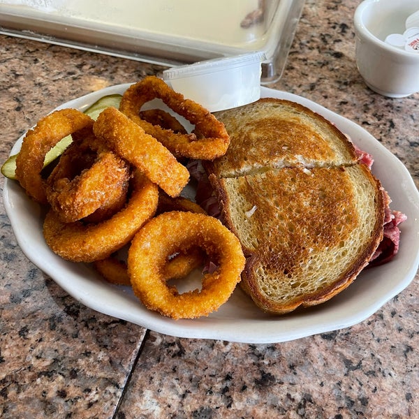 My favorite place for lunch when I am in the neighborhood.  Today I had a delicious Reuben on Rye with onion rings.