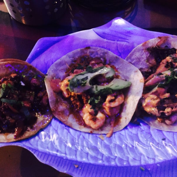 Tacos were AWESOME. Surf and turf, shrimp and chorizo, and octopus. De-Licious!!!