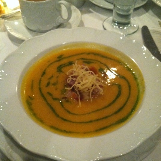 Sweet potato bisque with apple, thyme and smoke. Great flavor and texture