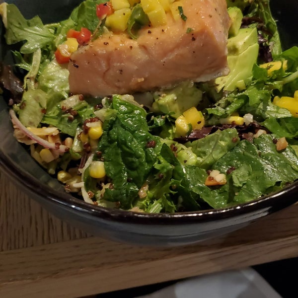The Salmon and Tuna bowls are both good; salmon a little bit better in my opinion. Tacos are also recommend.