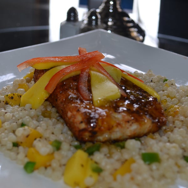 Let's tempt you..Grilled Sea Bass with Mango Chutney & Jalapeno Mango Couscous $21..finish off with the Snowball Martini.. VanGogh Dutch Chocolate, Rum Chata & a Coconut Sugar Rim!