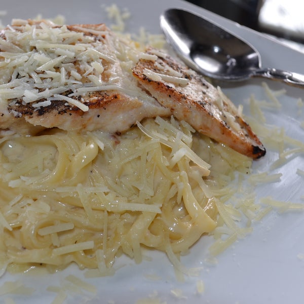 If you enjoy Fettuccine Alfredo you will love Mama Mia...Garlic Grilled Chicken over Linguine in a Bacon Garlic Cream Sauce $15..try it today & enjoy a FREE Glass of Pinot Grigio..a $7 value!