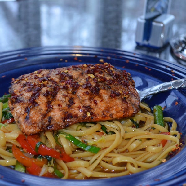 Do a TGiF Dinner of Grilled Salmon over Asian Vegetable Stir Fry with Linguine..$19..come in after 8pm & enjoy ANY MaRTiNi for 50% off with the purchase of an entree!