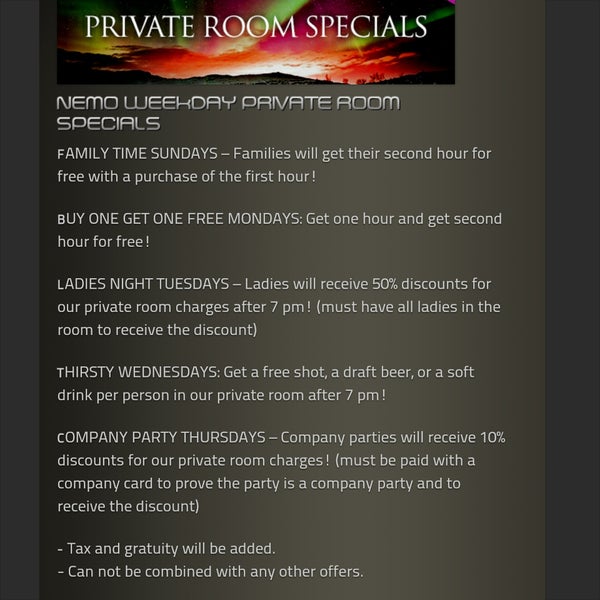 CHECK OUT OUR WEEKDAY SPECIAL. SUNDAY - THURSDAY