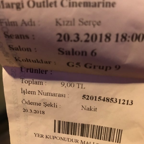 Photo taken at Cinemarine by Ersoy S. on 3/20/2018