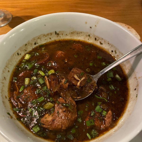 Beautiful dark gumbo but a little heavy on the Liquid Smoke or something… very salty.