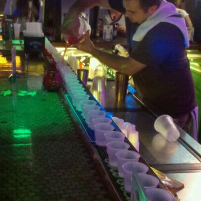It takes 104 shots to fill one end of the bar to the other