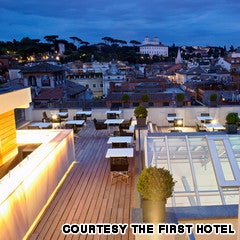 The hotel offers one of Rome's best views: roof-top tiles, domes and bell towers -- best enjoyed at sunset, with a cocktail in hand.