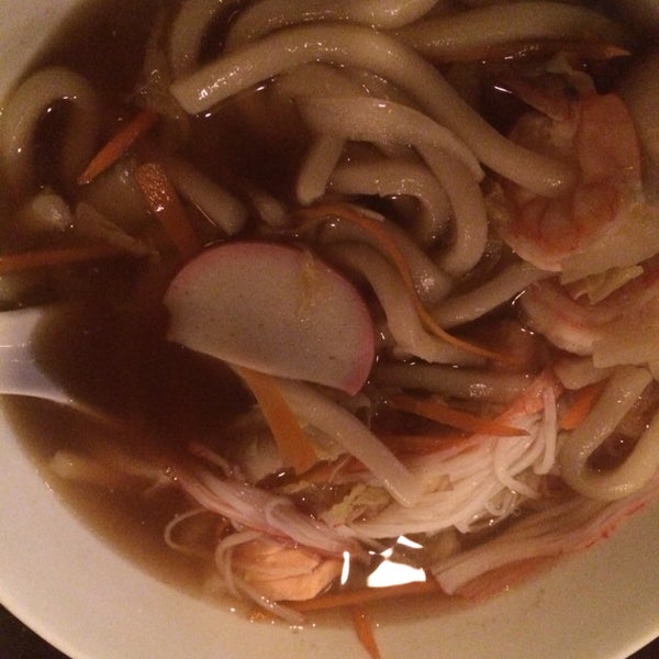 Seafood udon soup.
