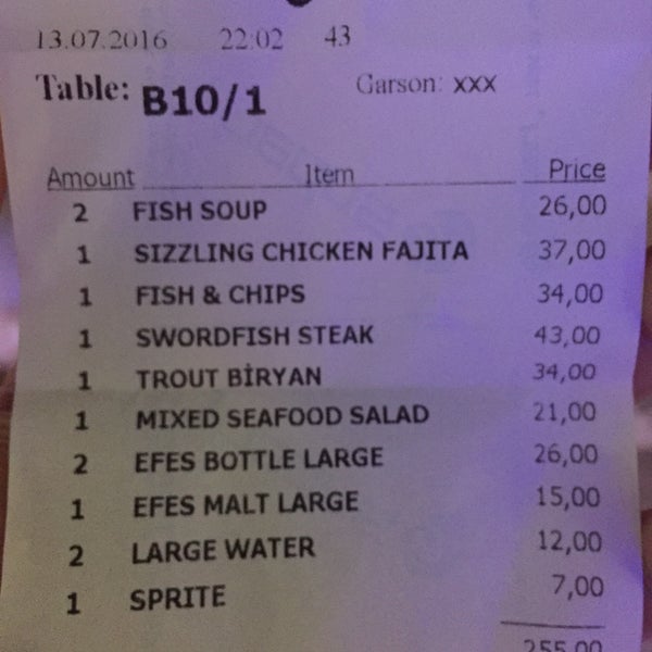 This is a cheater place menu prices are seen lower than bill, be carefull! We paid 28 tl more from the menu prices.